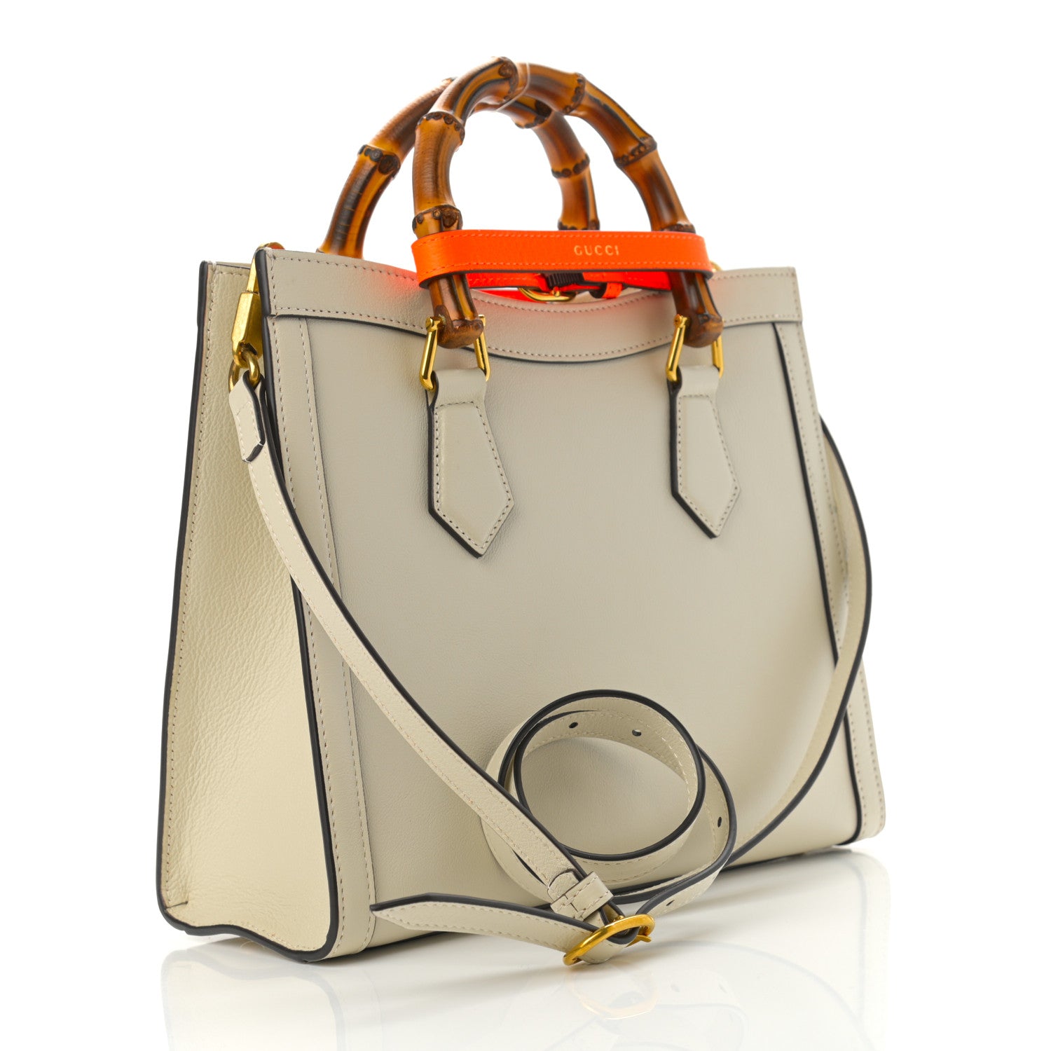 Gucci Wonka Grain Calfskin Small Diana Tote Bag Mystic White Orange Fluo 3 of 13