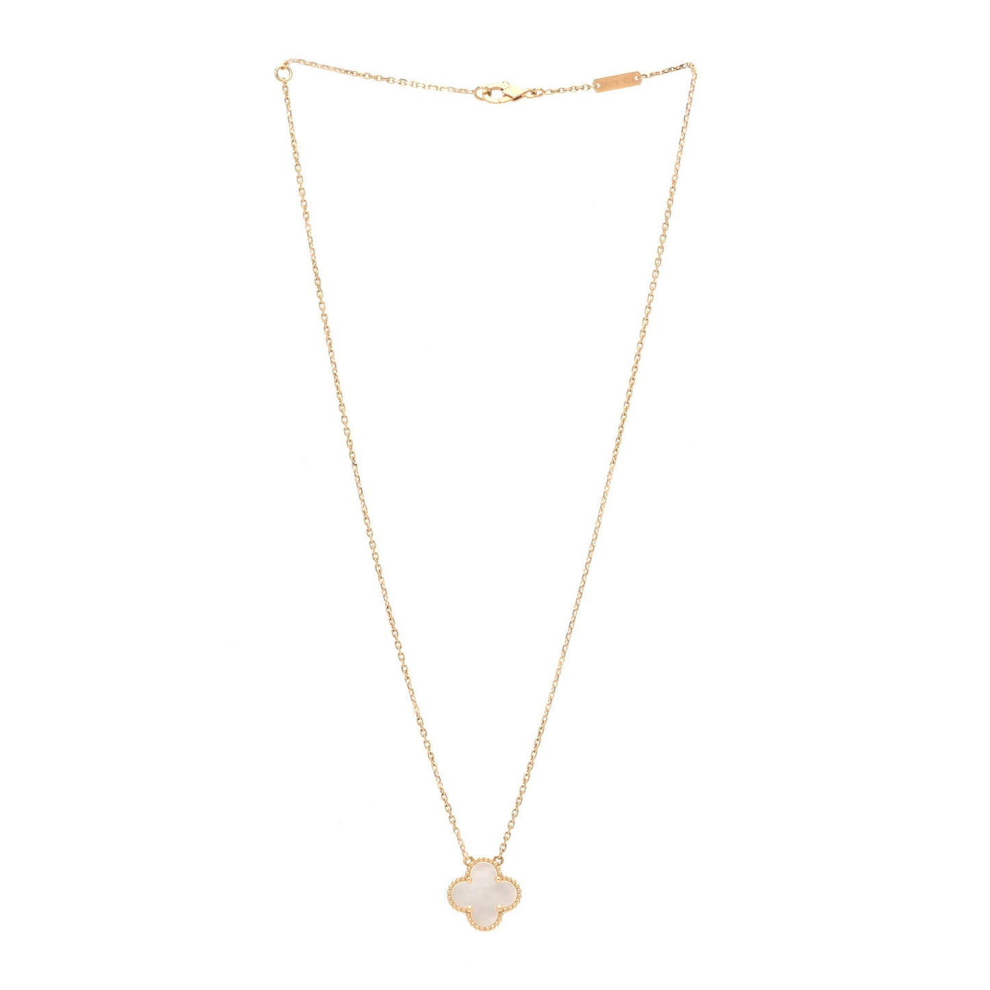 18K Yellow Gold Mother of Pearl Vintage Alhambra Pendant Necklace