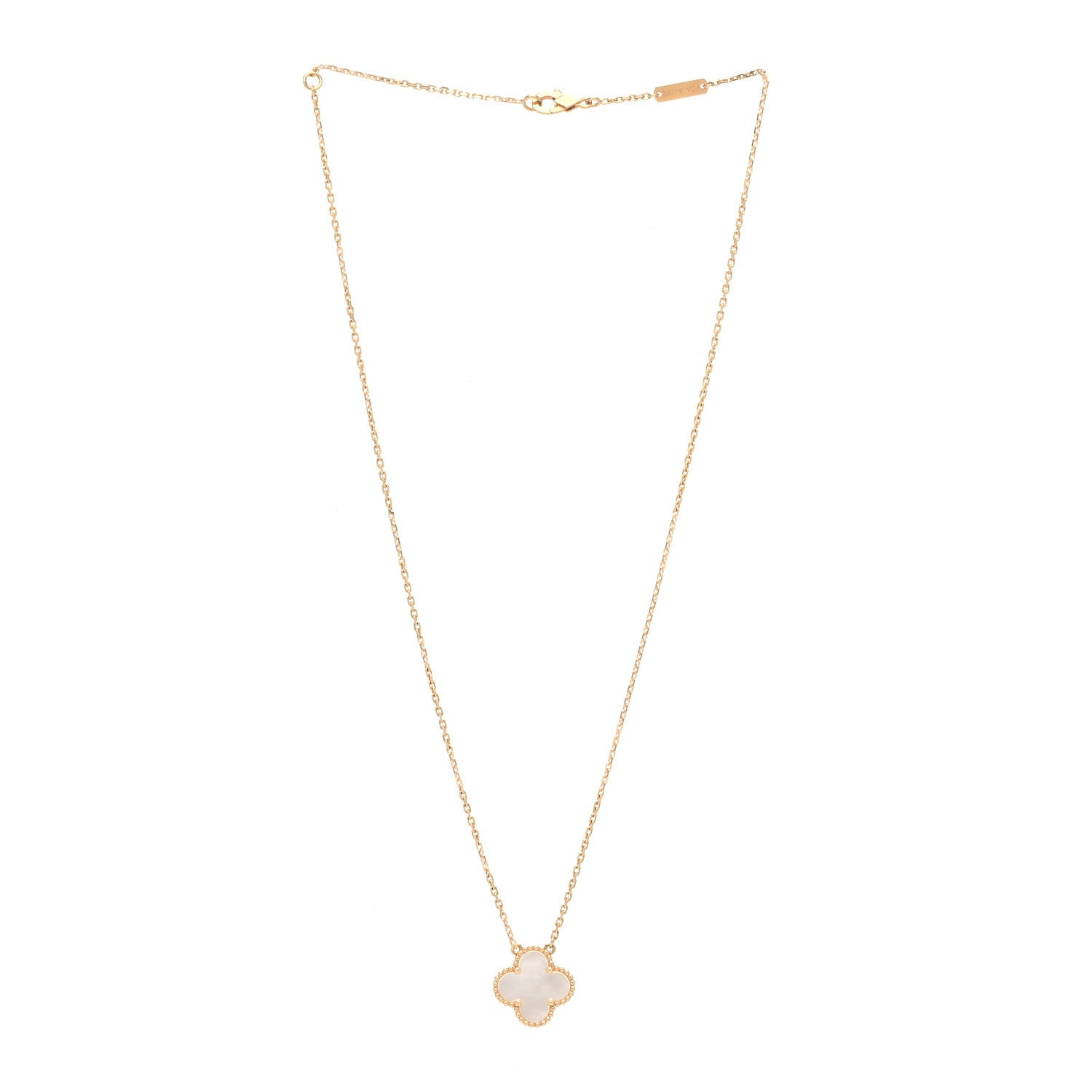 Van Cleef & Arpels 18K Yellow Gold Mother of Pearl Vintage Alhambra Pendant Necklace 3 of 7