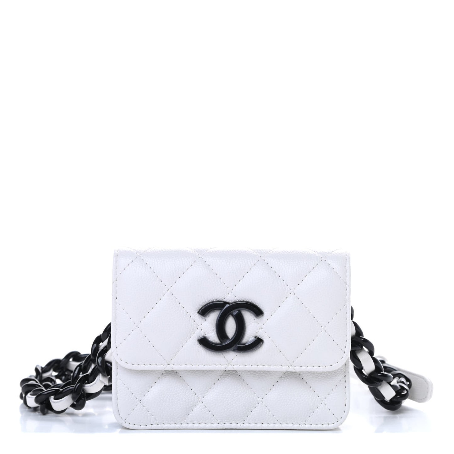 Caviar Quilted My Everything Belt Flap Card Holder White