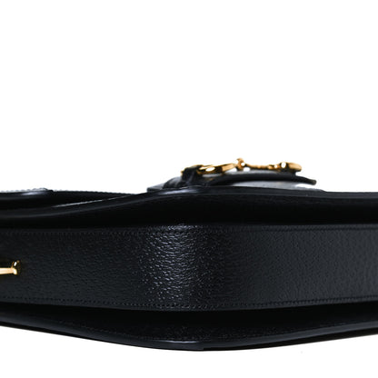 Gucci Jacquard Black Denim GG Monogram Textured Dollar Calfskin Horsebit 1955 Shoulder Bag Black Ivory 10 of 14