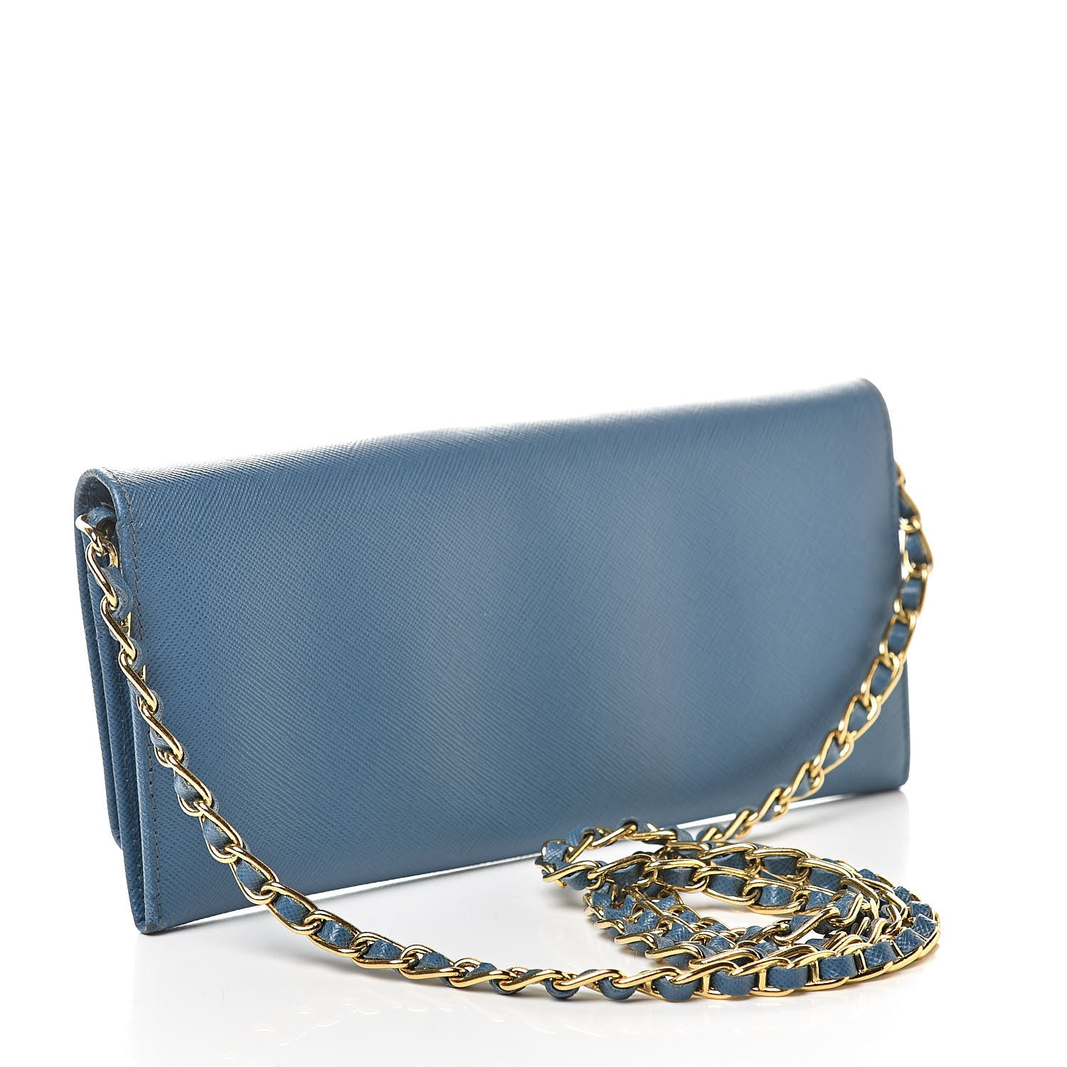 Prada Saffiano Metal Oro Chain Wallet Cobalto 3 of 11