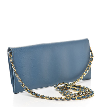 Prada Saffiano Metal Oro Chain Wallet Cobalto 3 of 11