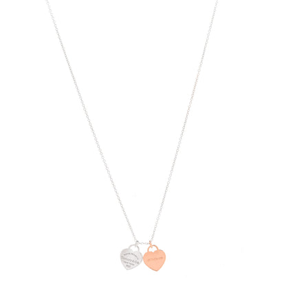 Tiffany Sterling Silver 18K Rose Gold Mini Return to Tiffany Double Heart Tag Pendant Necklace 1 of 5