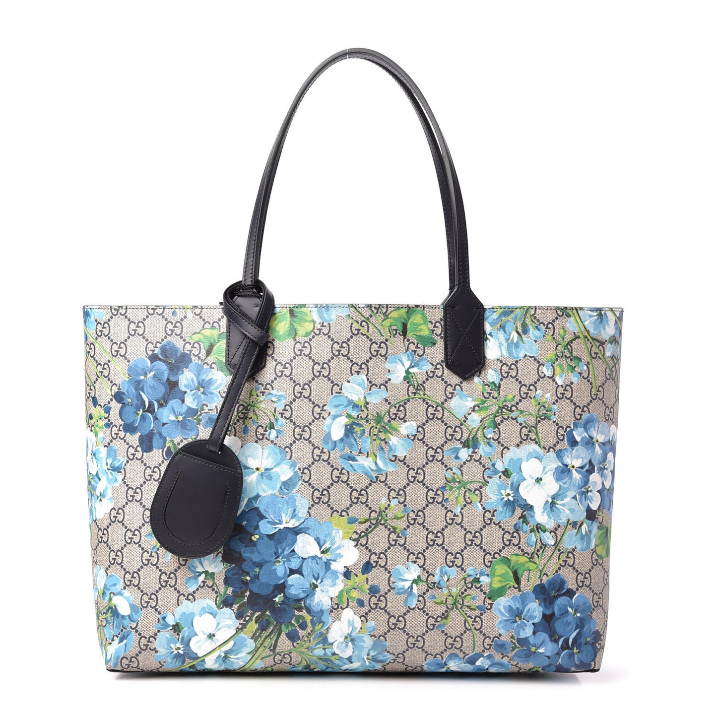 GG Supreme Monogram Blooms Medium Reversible Tote Beige Blue Navy