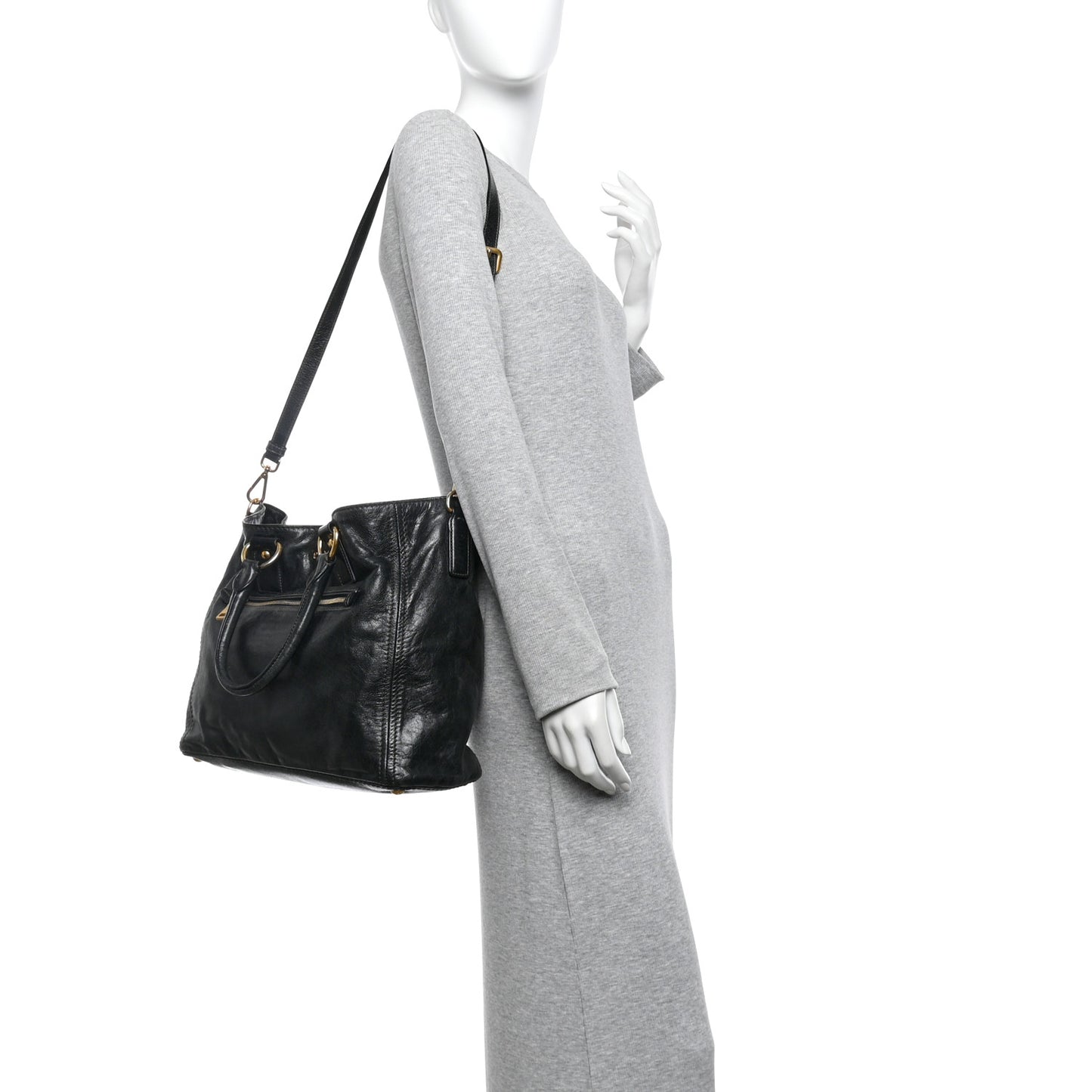 Vitello Shine Shopping Satchel Dark Green
