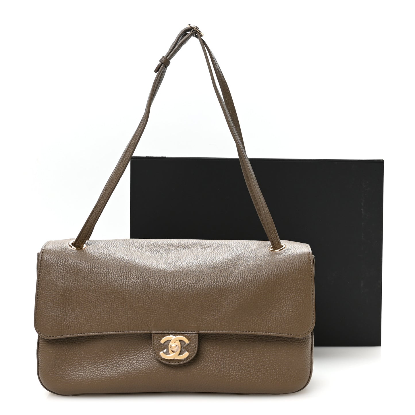 Grained Calfskin Small Souplissimo Maxi Flap Dark Khaki