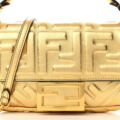 Fendi Vitello Catalan Mirror FF 1974 Embossed Mini Baguette Gold 9 of 11