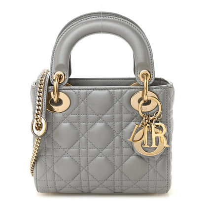 Christian Dior Lambskin Cannage Mini Lady Dior Gray Opaline 1 of 10