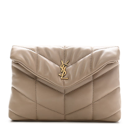 Saint Laurent Lambskin Monogram Loulou Puffer Pouch Clutch Dark Beige 1 of 7