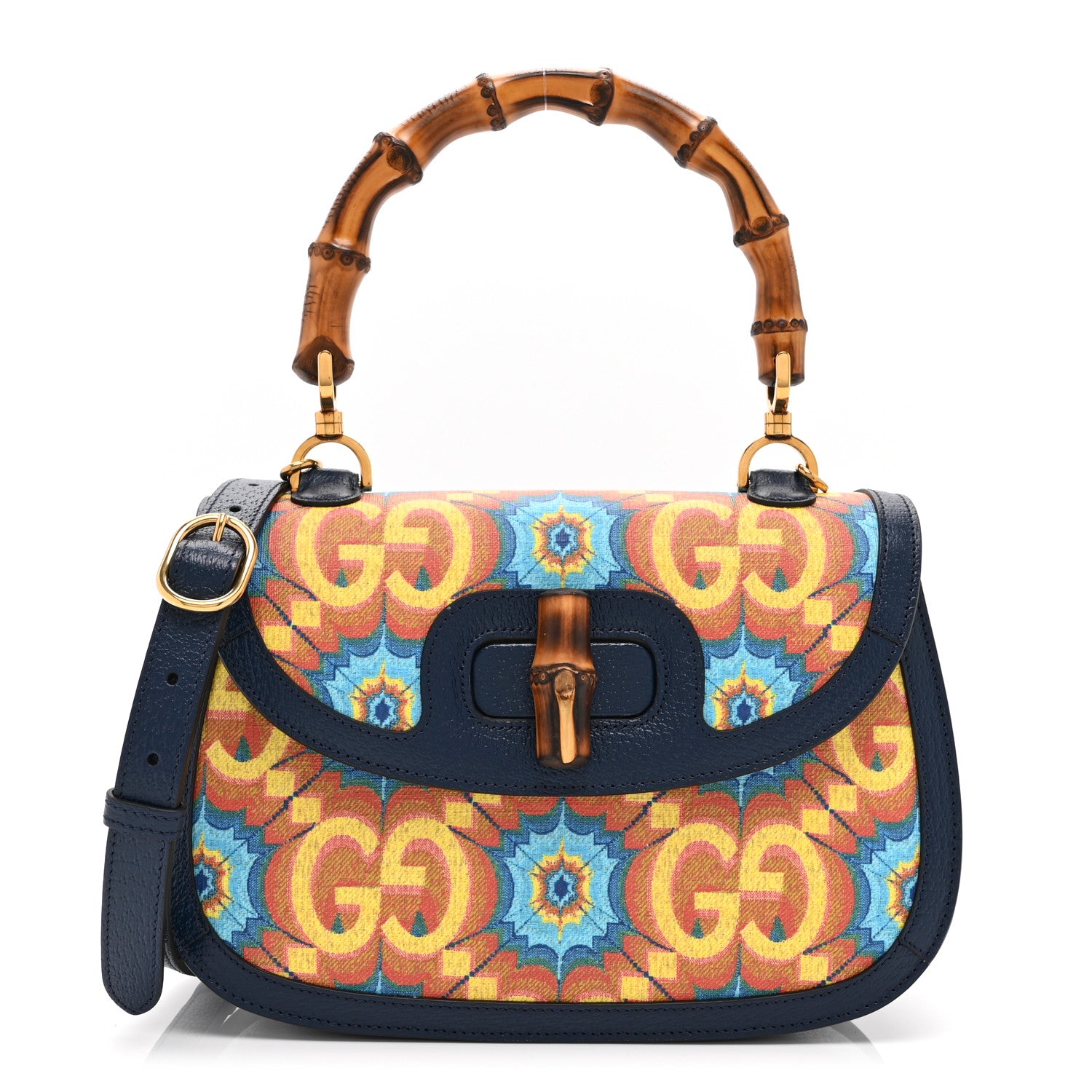 Gucci Calfskin Kaleidoscope Medium Bamboo 1947 Top Handle Bag Blue Orange Multicolor Blue Agata 1 of 11