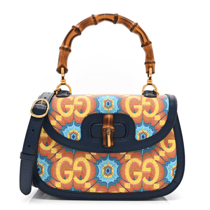 Gucci Calfskin Kaleidoscope Medium Bamboo 1947 Top Handle Bag Blue Orange Multicolor Blue Agata 1 of 11