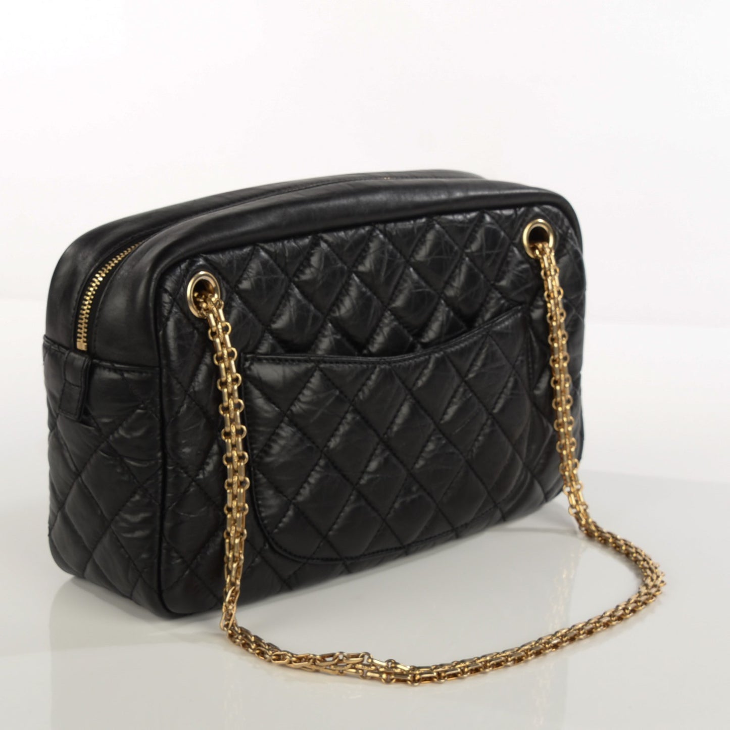 Aged Calfskin Quilted Medium Reissue Camera Case Black