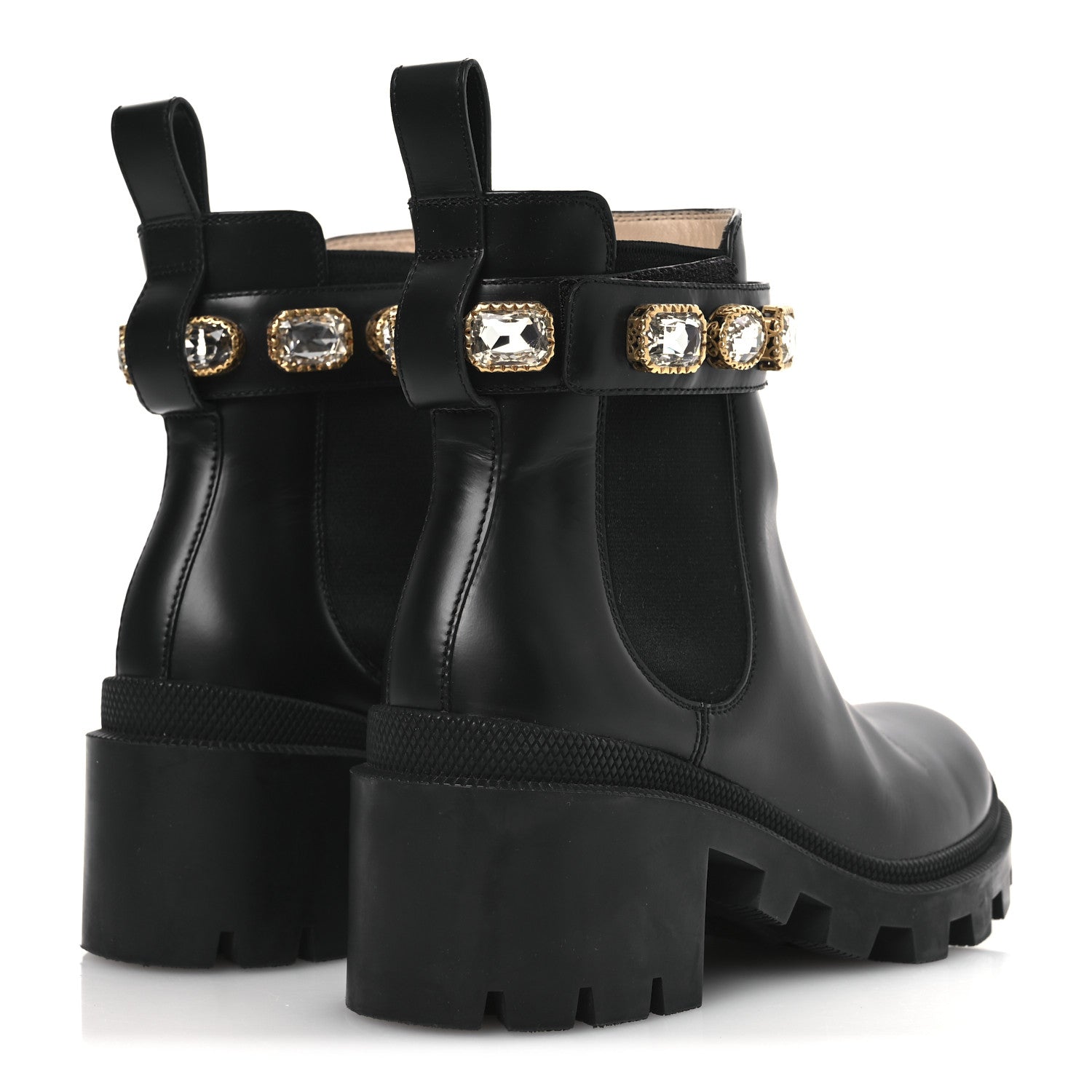 Gucci Calfskin Crystal GG Trip Chelsea Ankle Boots 35.5 Black 5 of 13