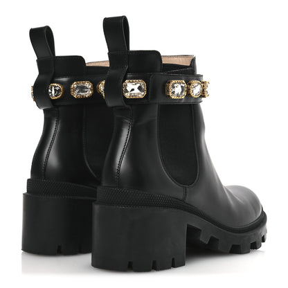 Gucci Calfskin Crystal GG Trip Chelsea Ankle Boots 35.5 Black 5 of 13