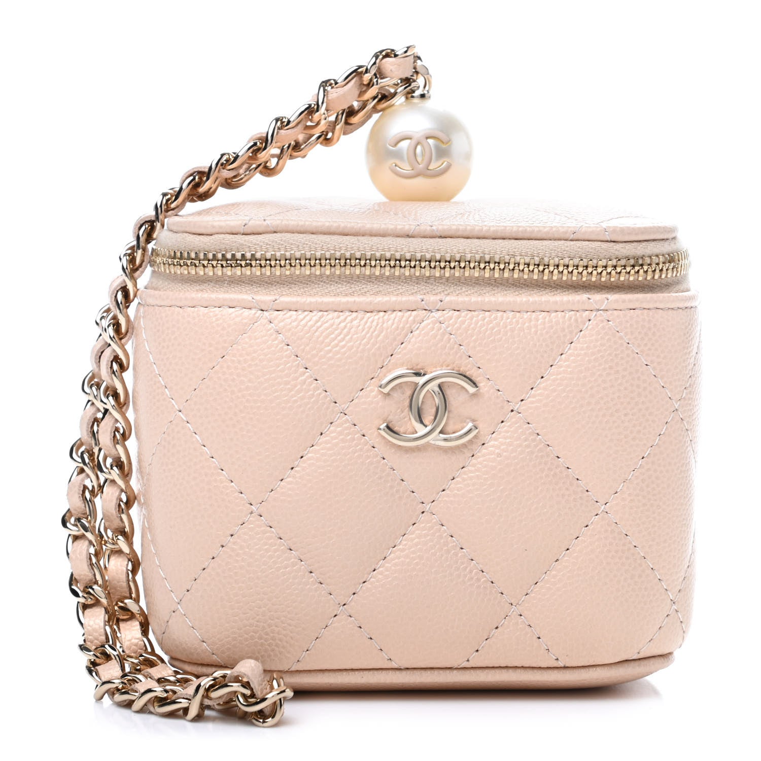 Chanel Iridescent Caviar Quilted Mini Pearl On Top Vanity Case With Chain Beige 1 of 9