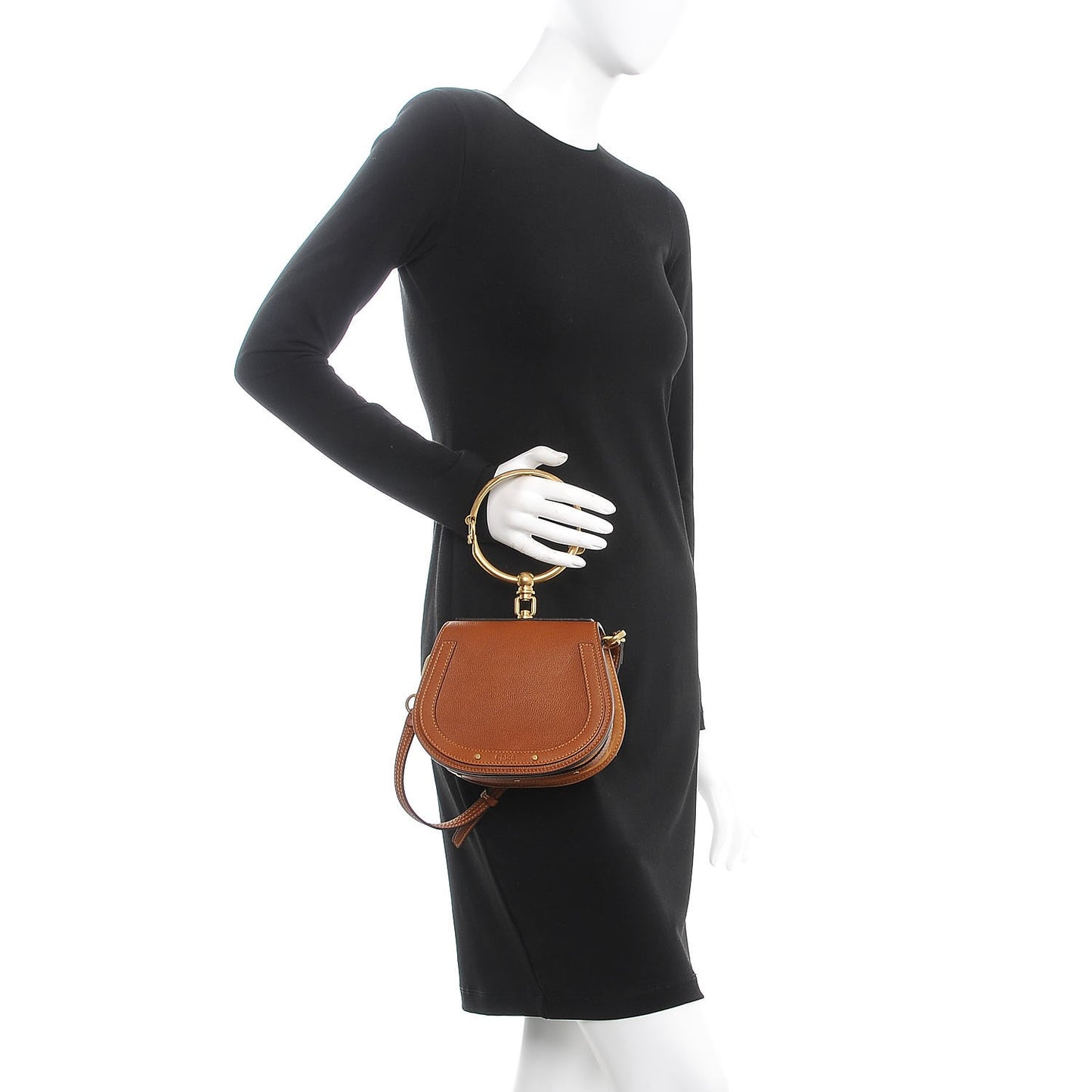 Calfskin Suede Small Nile Bracelet Bag Caramel