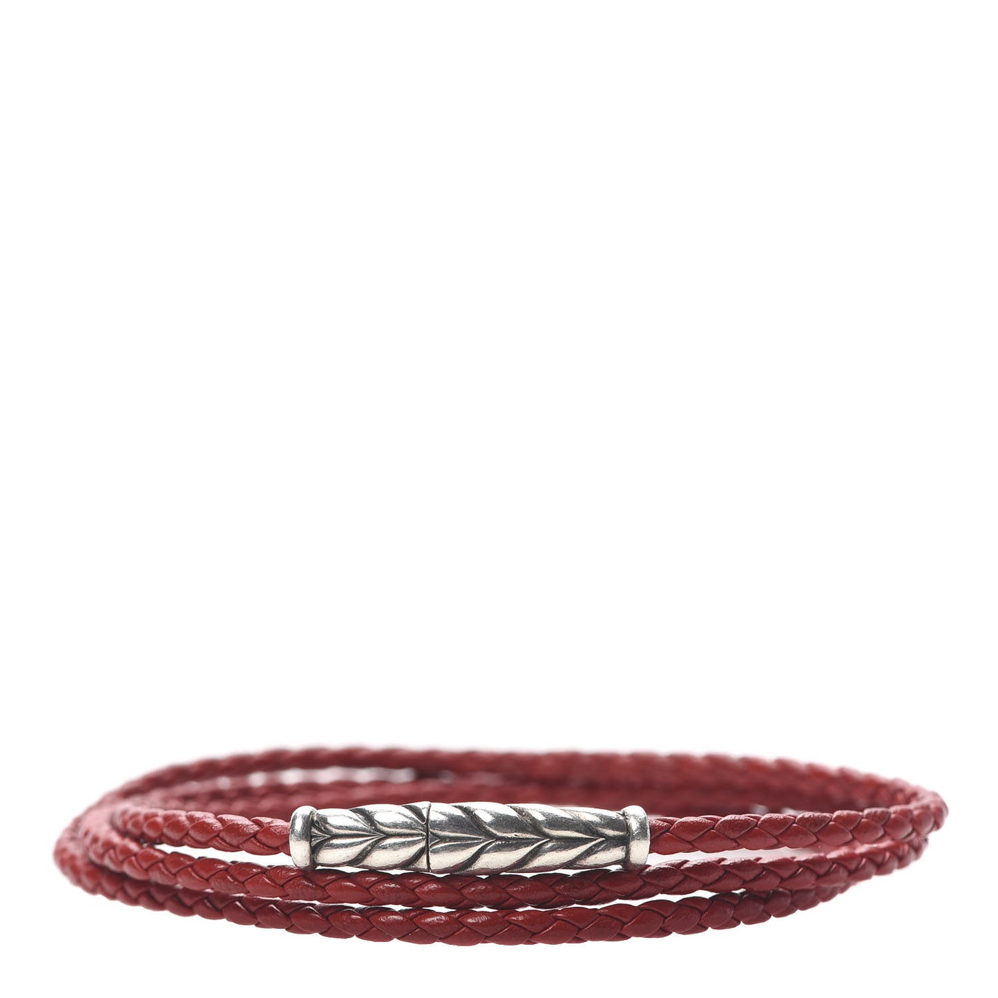 Sterling Silver Leather Mens Chevron Triple-Wrap Bracelet Red
