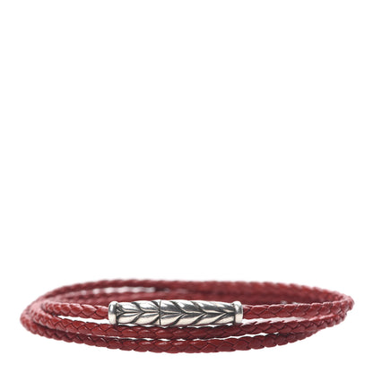 David Yurman Sterling Silver Leather Mens Chevron Triple-Wrap Bracelet Red 1 of 5