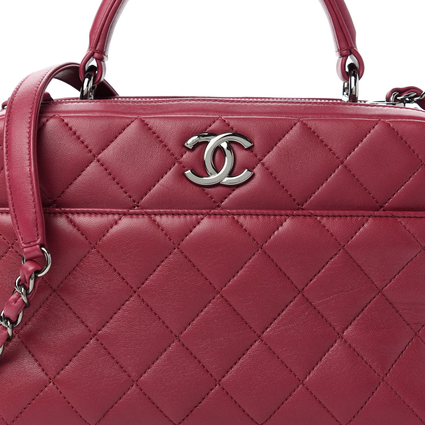 Lambskin Quilted Medium Trendy CC Bowling Bag Dark Pink