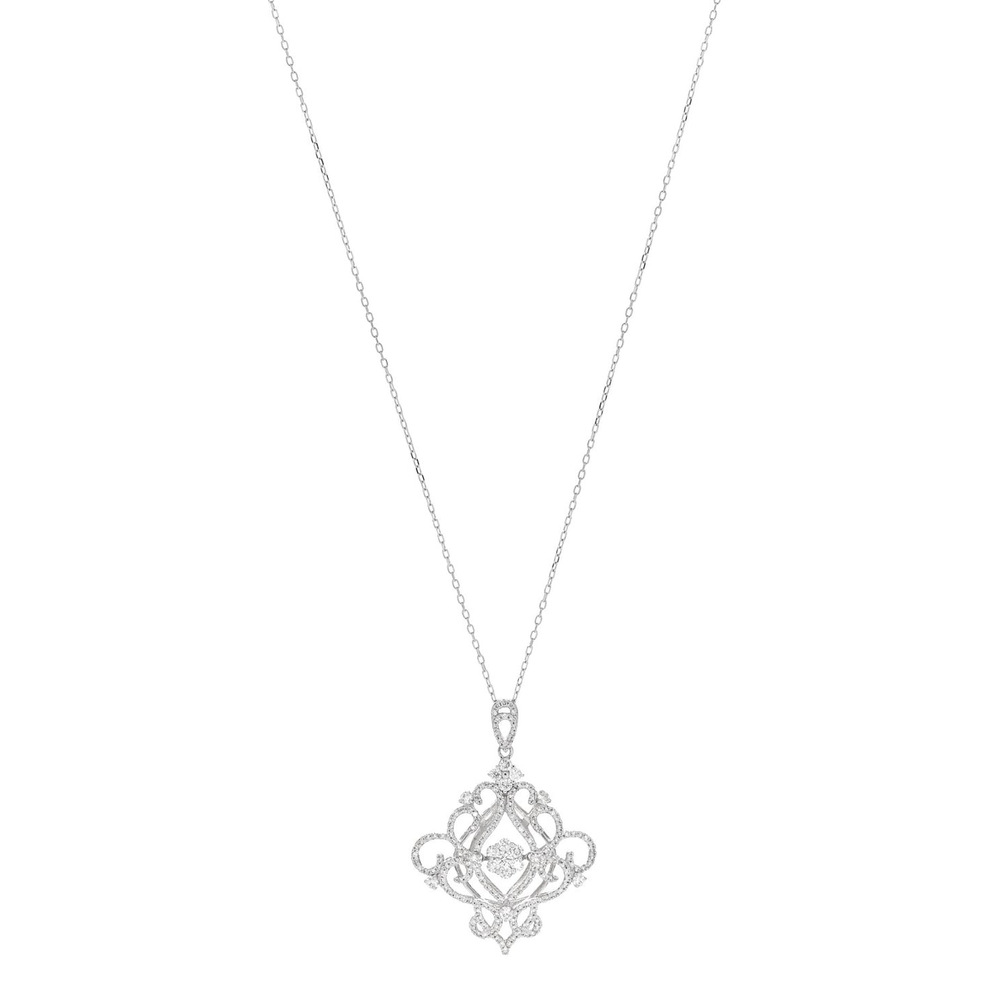 18K White Gold Diamond 1.48ctw Filigree Pendant Necklace