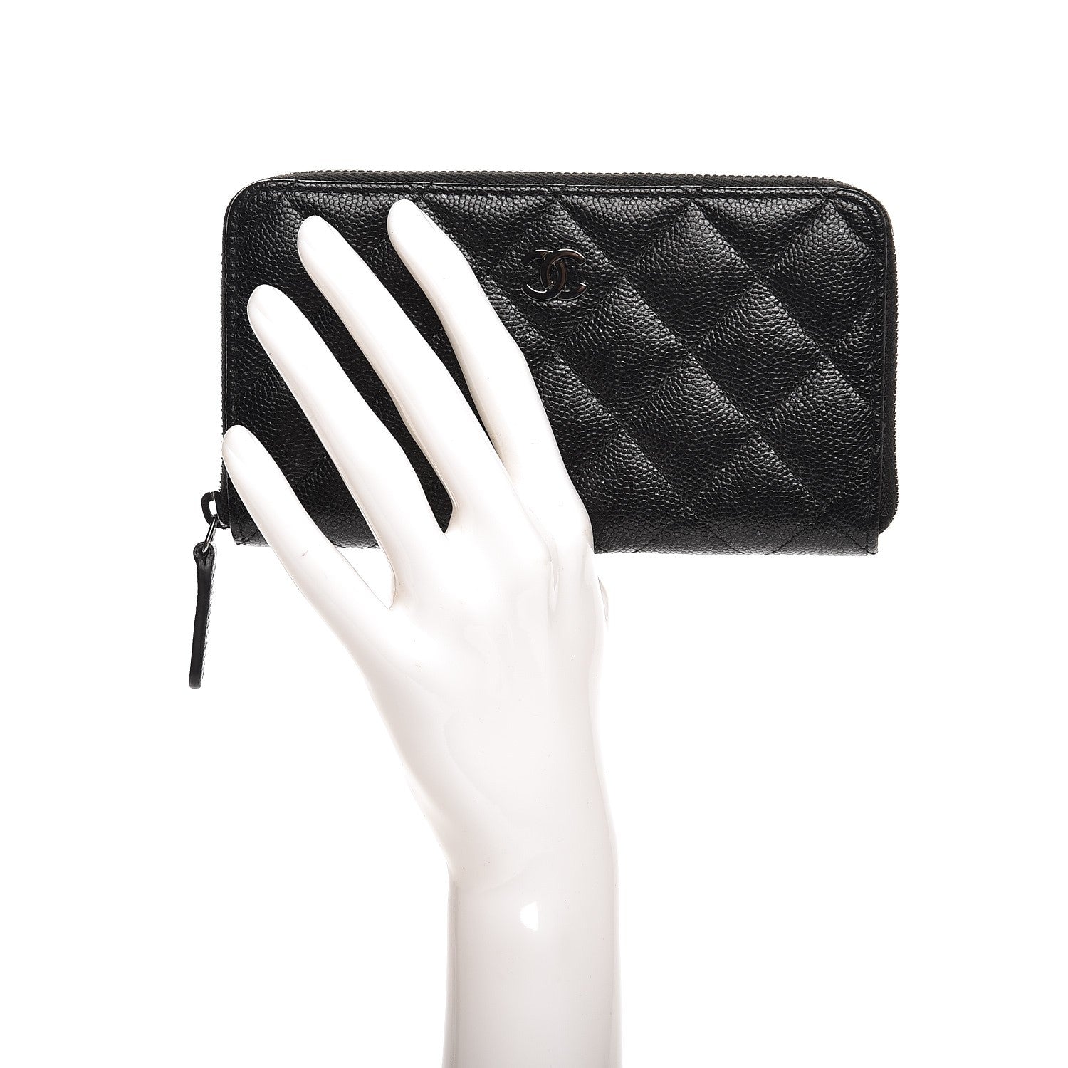 Chanel Metallic Caviar Quilted Small Zip Around Wallet Black 2 of 9