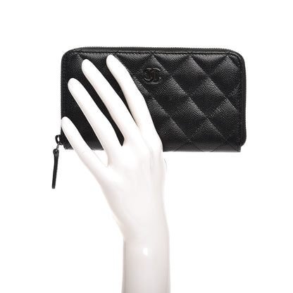 Chanel Metallic Caviar Quilted Small Zip Around Wallet Black 2 of 9