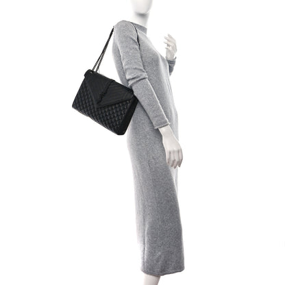 Saint Laurent Grain De Poudre Textured Mixed Matelasse Large Triquilt Monogram Monochrome Satchel Black 2 of 12