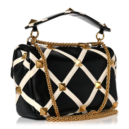 Valentino Garavani Nappa Large Roman Stud Shoulder Bag Black White 3 of 14