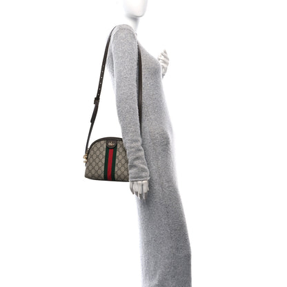 Gucci GG Supreme Monogram Textured Dollar Calfskin Web Small Ophidia Dome Shoulder Bag Beige Ebony New Acero 2 of 10