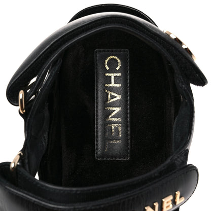 Chanel Shiny Calfskin Logo Platform Sandals 39 Black 7 of 9