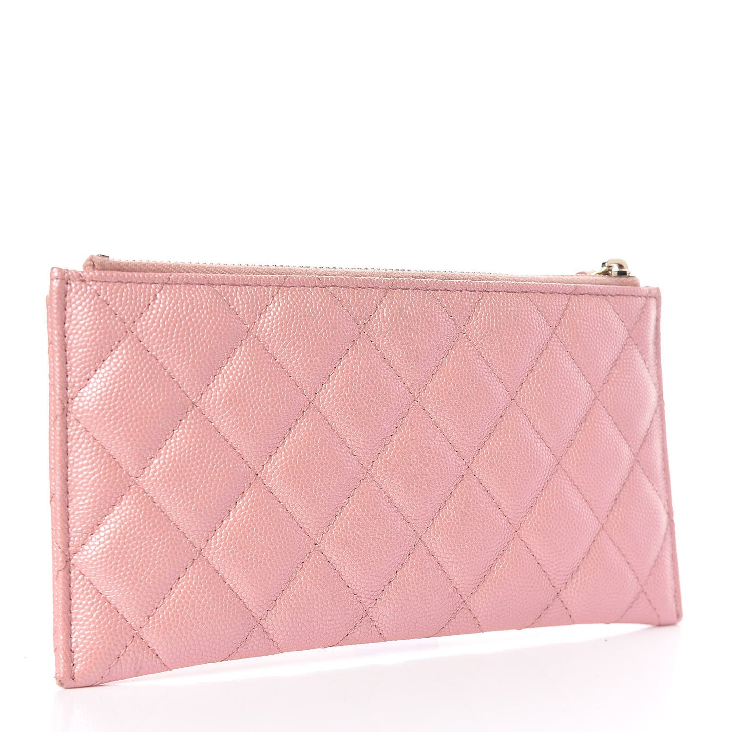 Iridescent Caviar Quilted Classic Zip Pouch Rose Pink