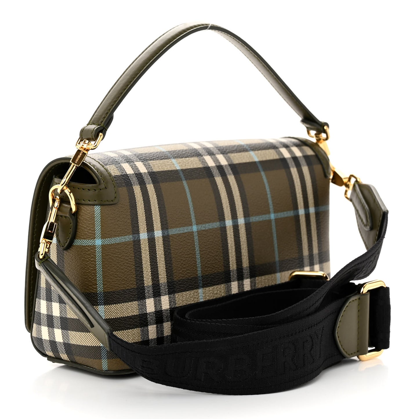 Coated Canvas Calfskin Vintage Check Note Top Handle Shoulder Bag Olive Green