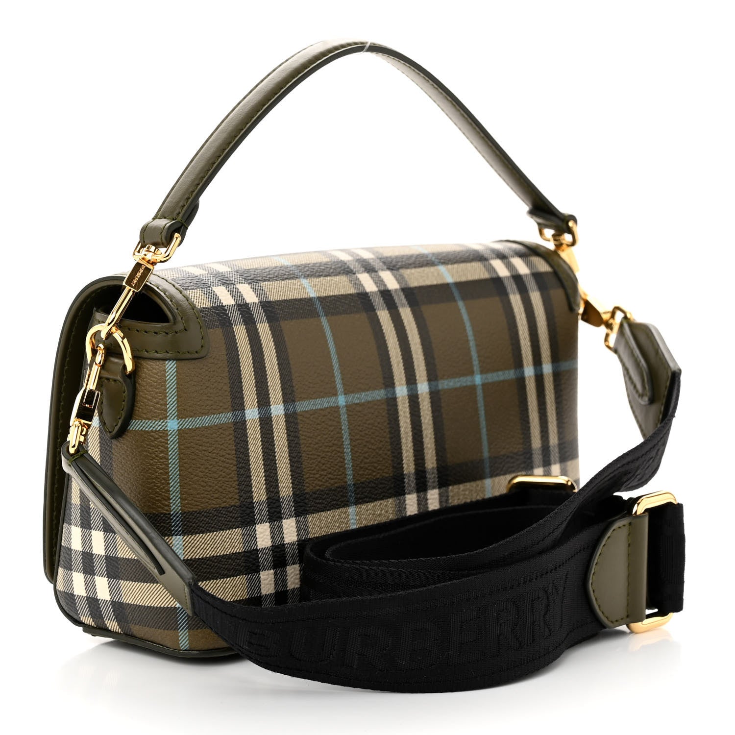 Burberry Coated Canvas Calfskin Vintage Check Note Top Handle Shoulder Bag Olive Green 3 of 10