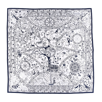 Hermes Cashmere Silk Peuple Du Vent Shawl 140 Gris Chine Marine 1 of 4