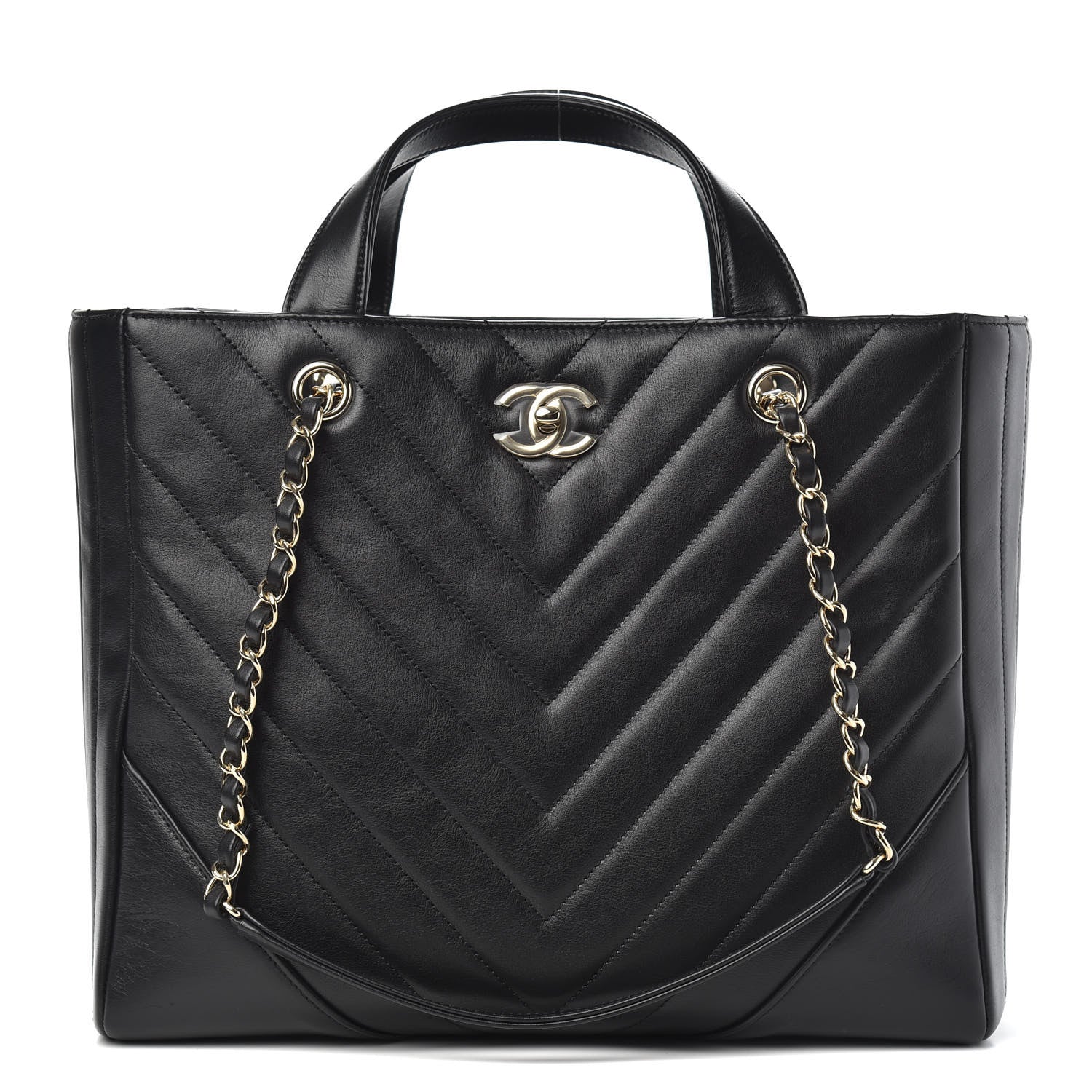 Chanel Calfskin Chevron Quilted Large Shopping Tote Black 1 of 10