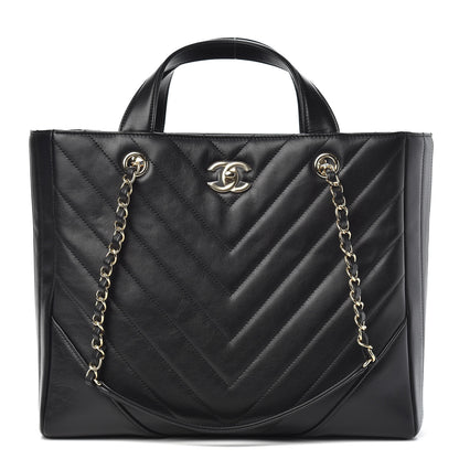 Chanel Calfskin Chevron Quilted Large Shopping Tote Black 1 of 10