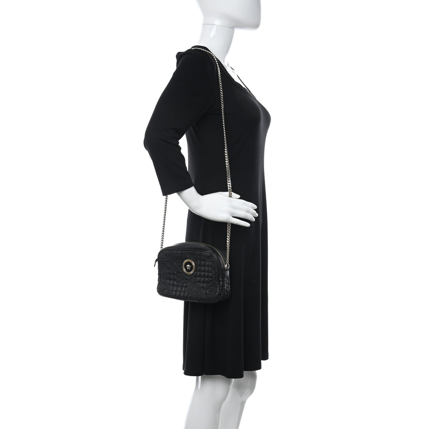 Nappa Quilted Medusa Camera Bag Black