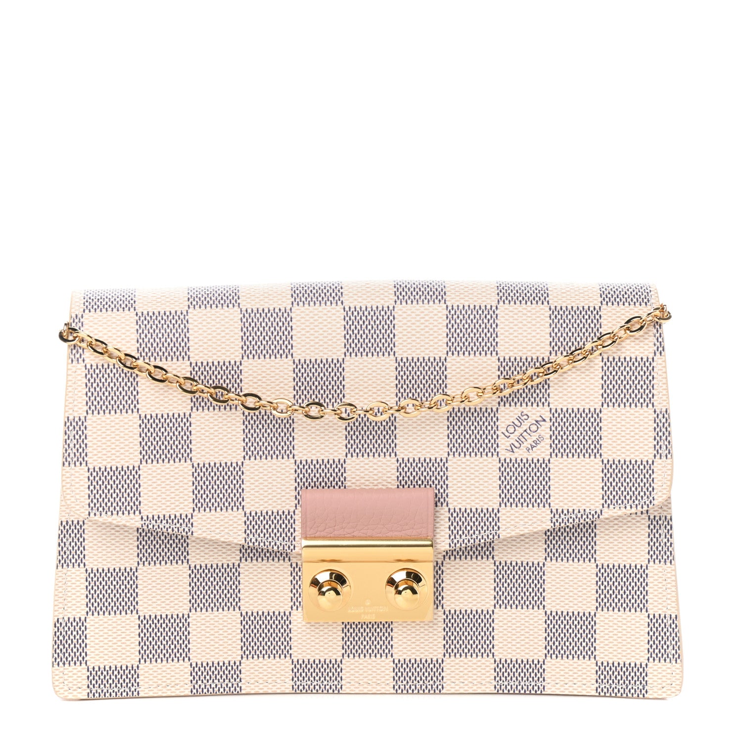 Louis Vuitton Damier Azur Croisette Chain Wallet Rose Ballerine 1 of 9