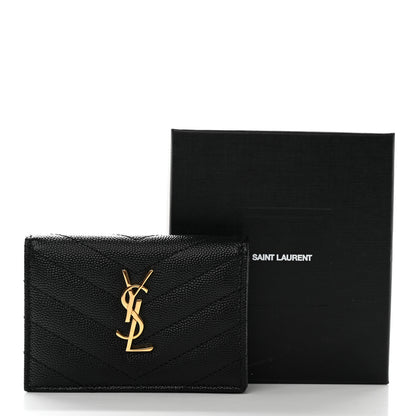 Saint Laurent Grain De Poudre Matelasse Chevron Monogram Flap Card Case Black 12 of 12