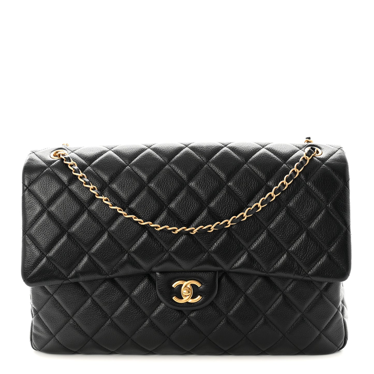 Calfskin Quilted XXL Travel Flap Bag Black