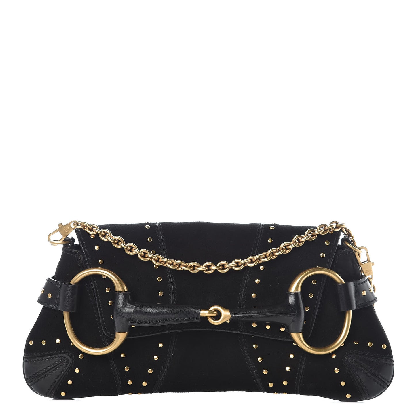 Suede Studded Horsebit Clutch Bag Black