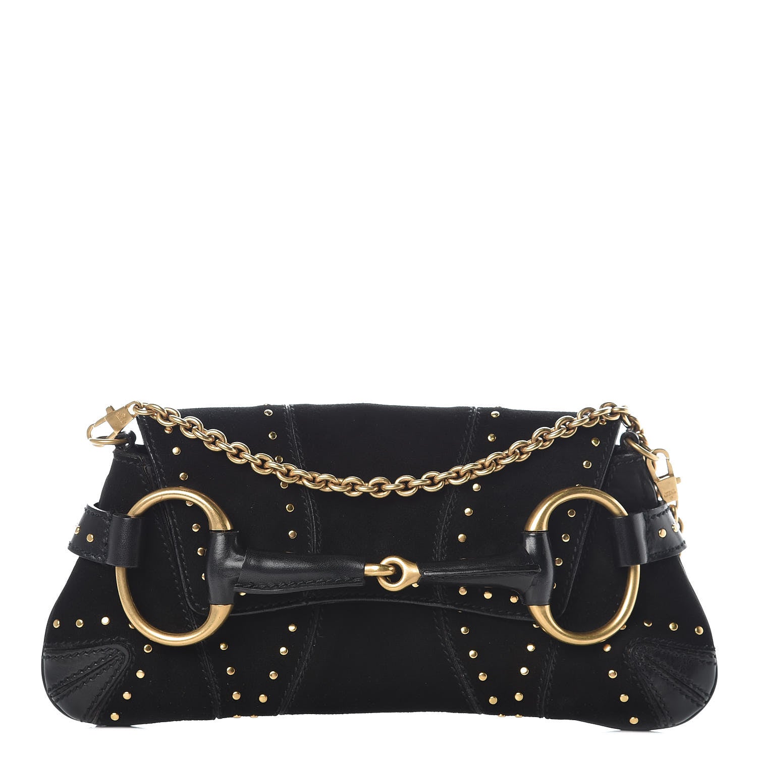 Gucci Suede Studded Horsebit Clutch Bag Black 1 of 17