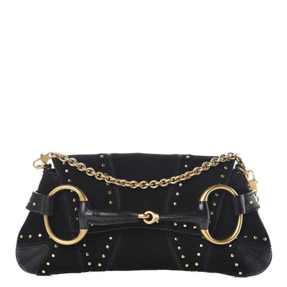 Gucci Suede Studded Horsebit Clutch Bag Black 1 of 17