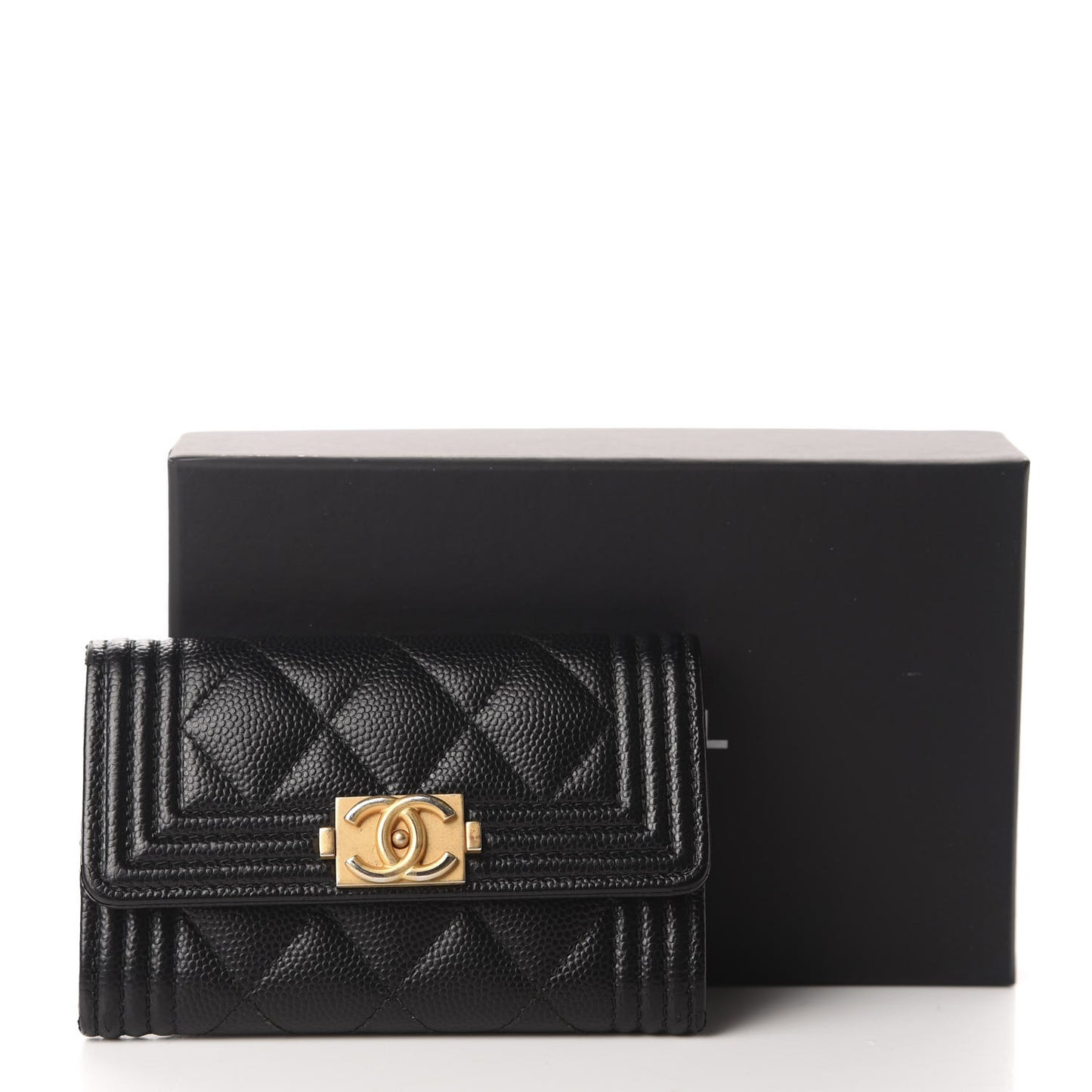 Caviar Quilted Boy Flap Card Holder Black