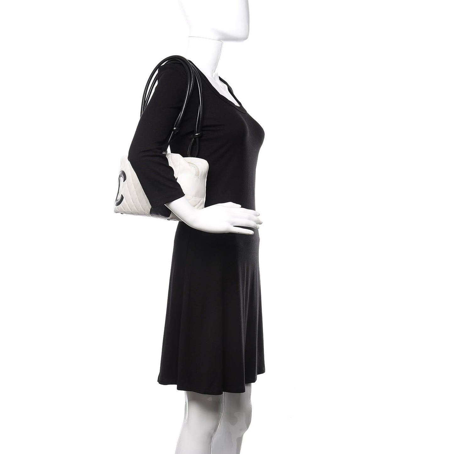 Calfskin Quilted Large Cambon Bowler White Black