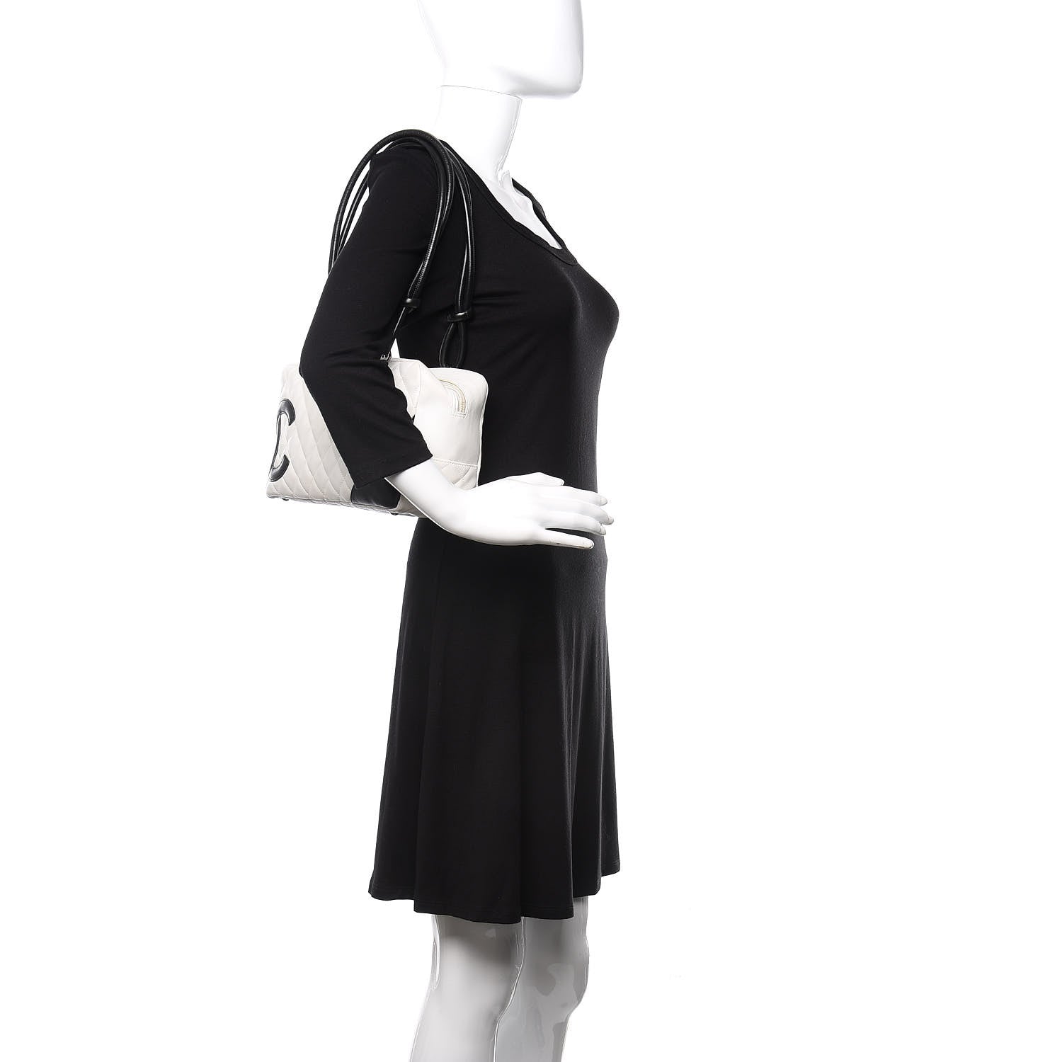 Chanel Calfskin Quilted Large Cambon Bowler White Black 2 of 10