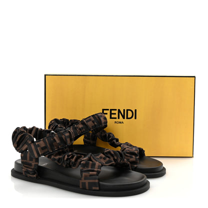 Fendi Satin FF Ruched Sandals 39 Tobacco Black 9 of 9