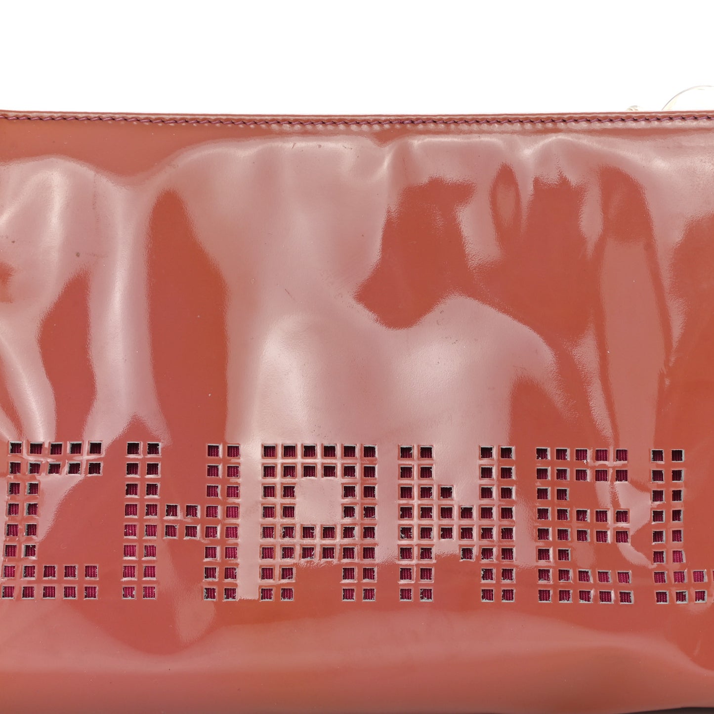 PVC Patent Calfskin Perforated CC Clutch Pink
