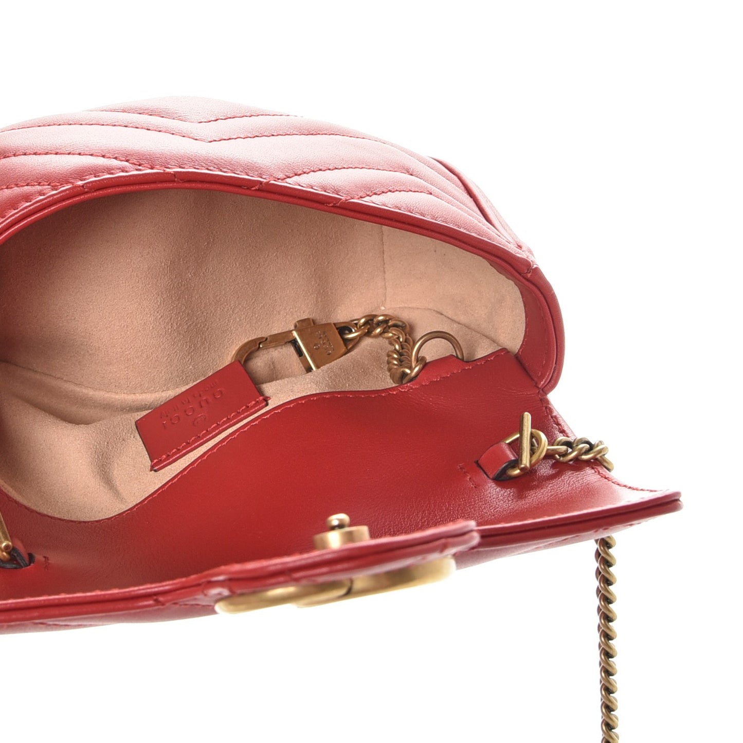 Calfskin Matelasse Super Mini GG Marmont Shoulder Bag Hibiscus Red